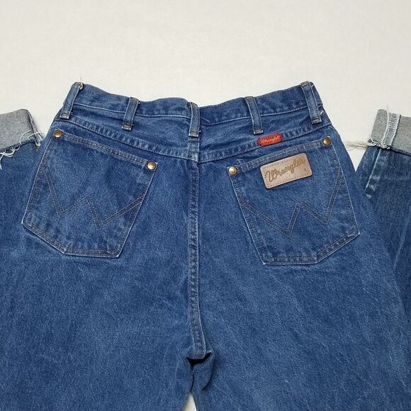 VINTAGE 1970s Wrangler USA Made Raw Cut High Rise Cropped Mom Jeans 12 - Picture 10 of 11